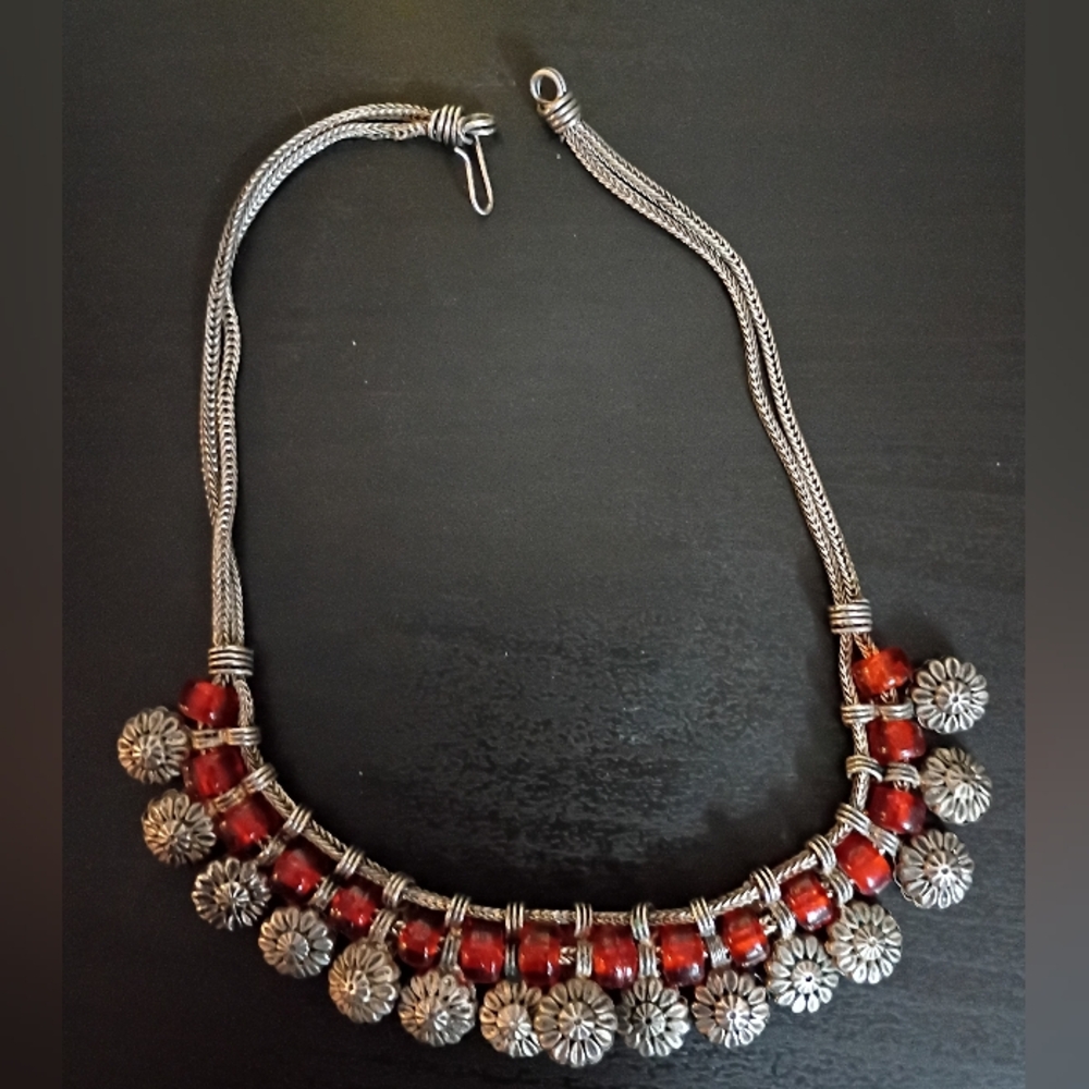 Red Glass Bead Choker Necklace